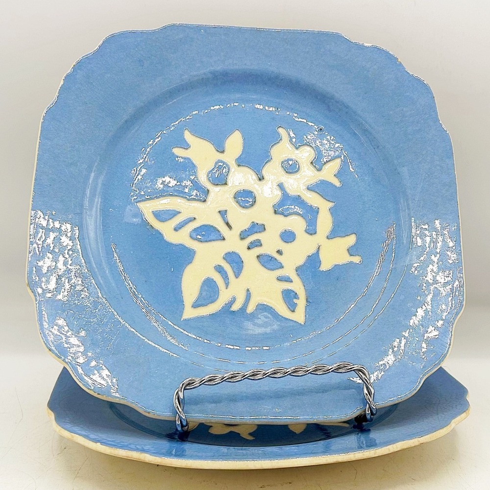 Blue Harker Cameoware Dainty Flower Blue Virginia Bread & Butter Plates Set of 2